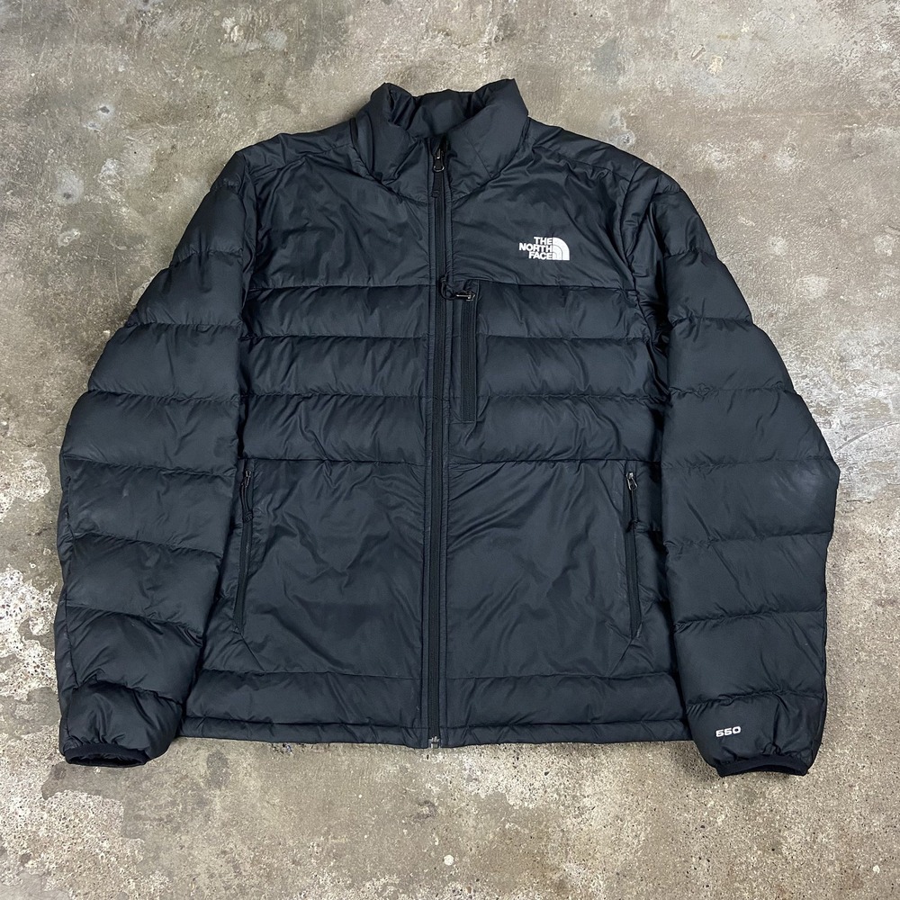 The North Face 550 Down Puffer Jacket Size Large Black Mock Neck Full Zip Coat